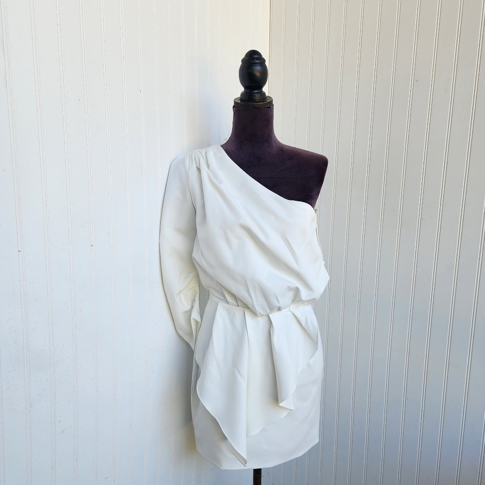 NWT Do+Be White One Shoulder Cocktail Dress Women Ivory Off White Bridal Party S